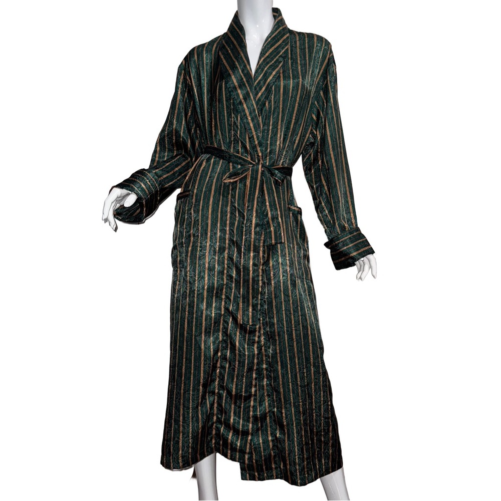 Vintage 90's Victoria's Secret Striped Robe Old Hollywood Glamour Regency